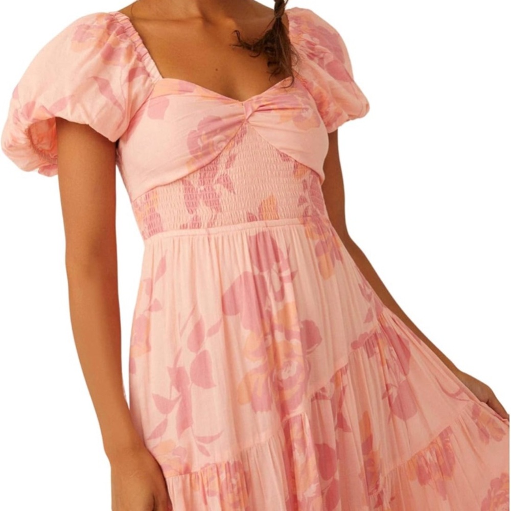 Free People Women's Short Sleeve Sundrenched Pink Maxi Dress sz. Medium - Picture 8 of 10